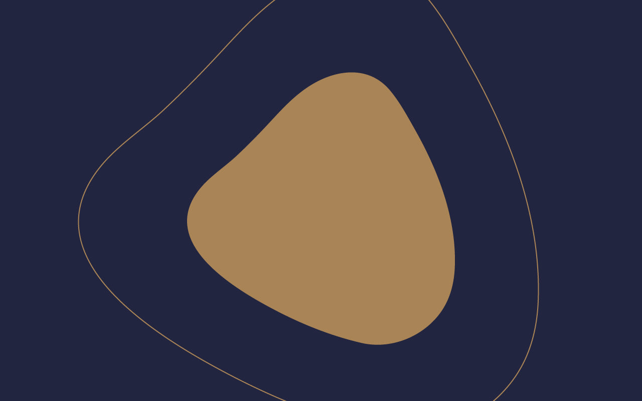 Bronze abstract cobblestone shape on a dark blue background premium body wash Ocea brand motif