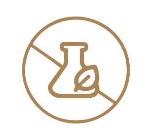 Icon of an experiment container with a leaf at a side on a circle with a line through it, indicating there is no parabens in Ocea