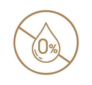 Icon of a droplet with '0%' inside a circle, indicating zero mineral oil in natural body wash Ocea
