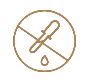 Icon of a droplet with a line through it, indicating no synthetic dyes. What is not in Ocea premium body wash including synthetic dyes. 