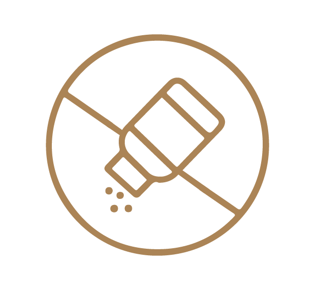 Icon of a shaker with element sprinkling with a line through it indicating there is no Talc in natural calming body wash Ocea